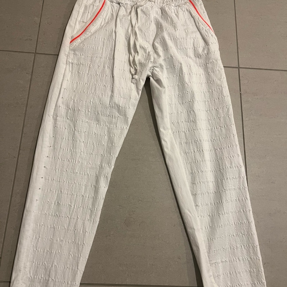 Italian White Wimen’s Jogger Pants with orange Accents